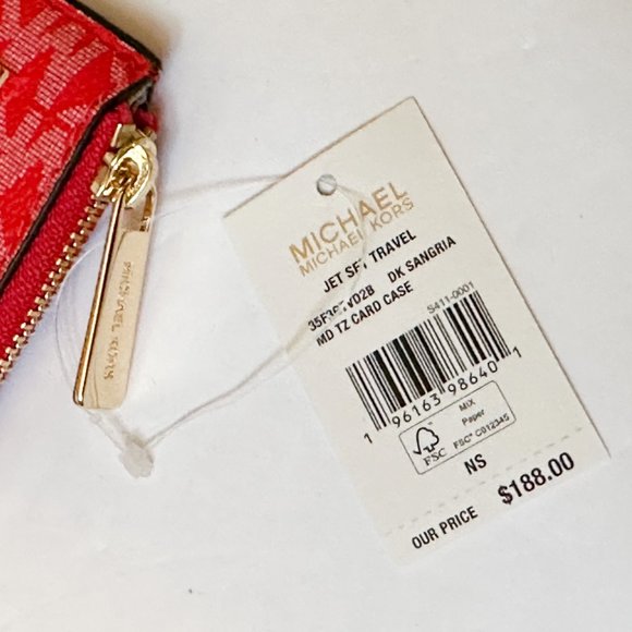 Michael Kors Jet Set Travel Top Zip Card Case Wallet MK Dark Sangria - Picture 8 of 8